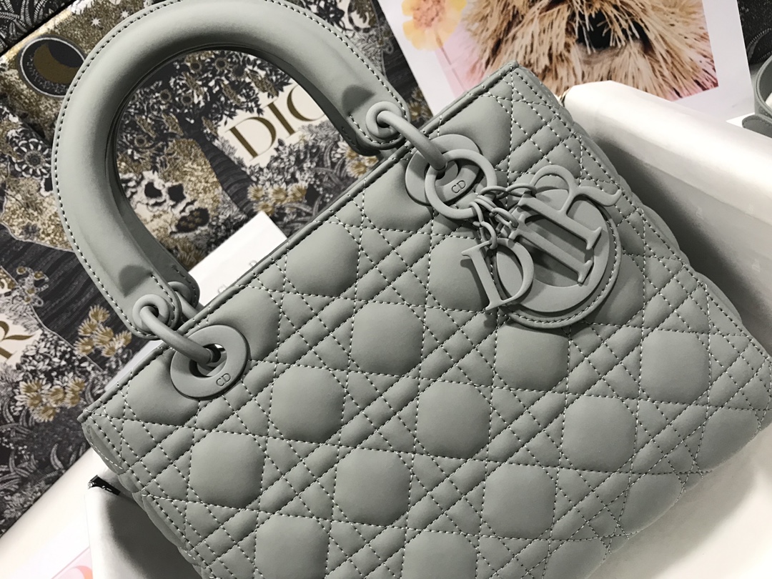 Medium Lady Dior Bag Gray Ultramatte Cannage Calfskin